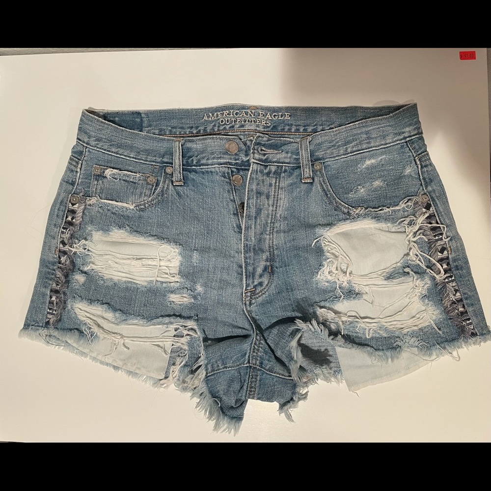 American Eagle Button-Up High-Waisted Jean Shorts, Size 12